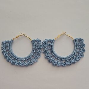 Blue and Gold Crescent Hoop Earrings